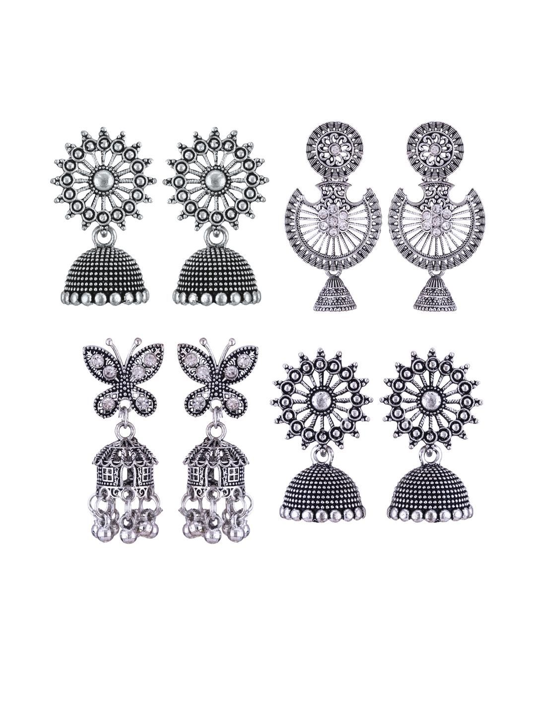 Sangria Women Pack of 4 Peacock Shaped Oxidised Jhumkas-picture-13