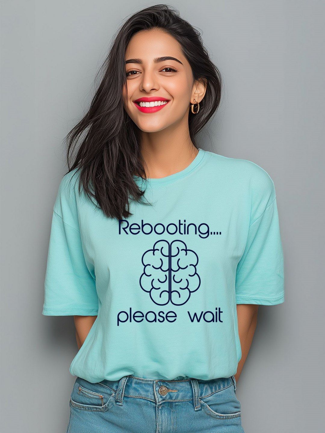 Storeily Typography Printed Round Neck Cotton Short Sleeves Oversized T-shirt-picture-28