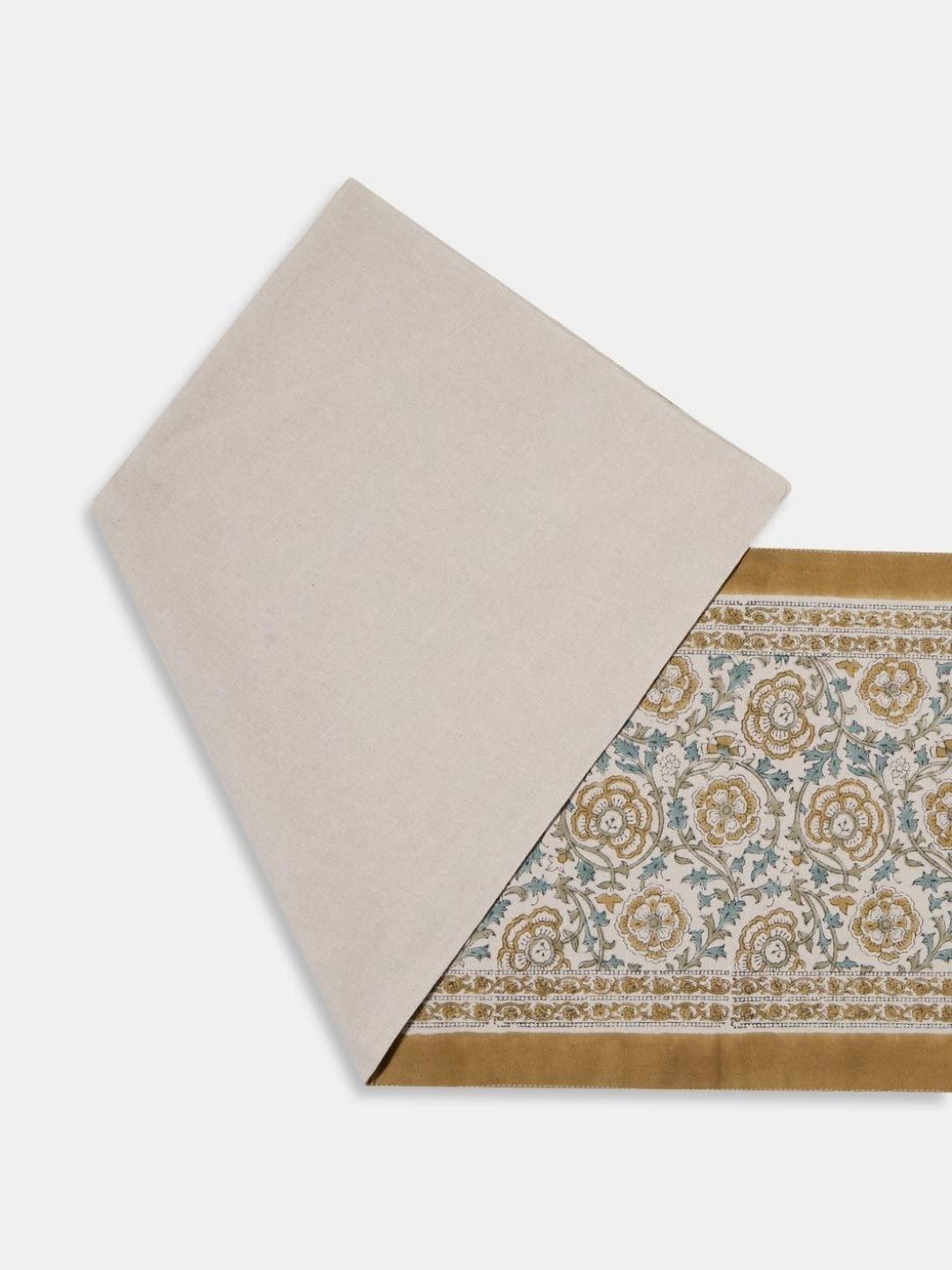 Fabindia Zaira Blue & Mustard-Yellow Hand Block Cotton Printed Table Runner