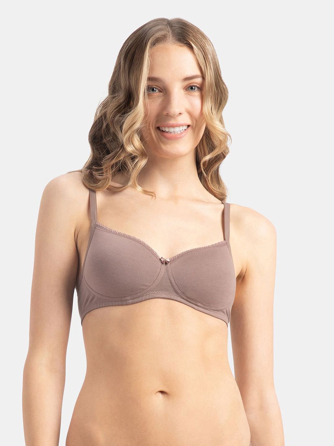 Jockey Wirefree Padded Cotton Medium Coverage Tshirt Bra with Lace Styling - 1723