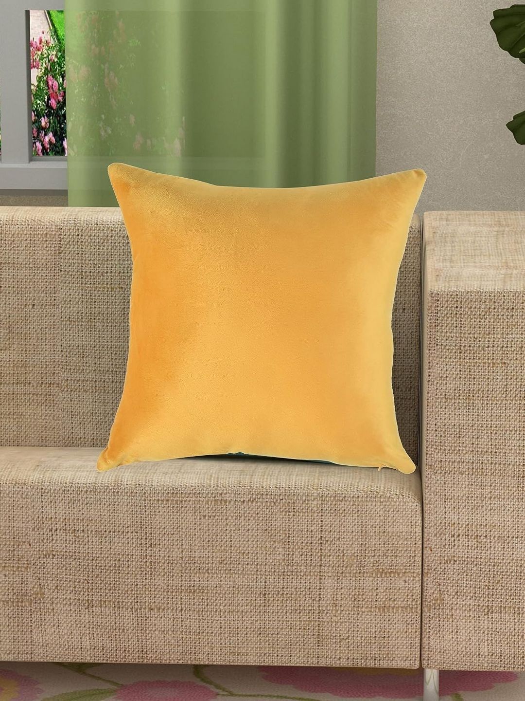 Yellow Weaves Yellow Velvet Square Cushion Cover-picture-42