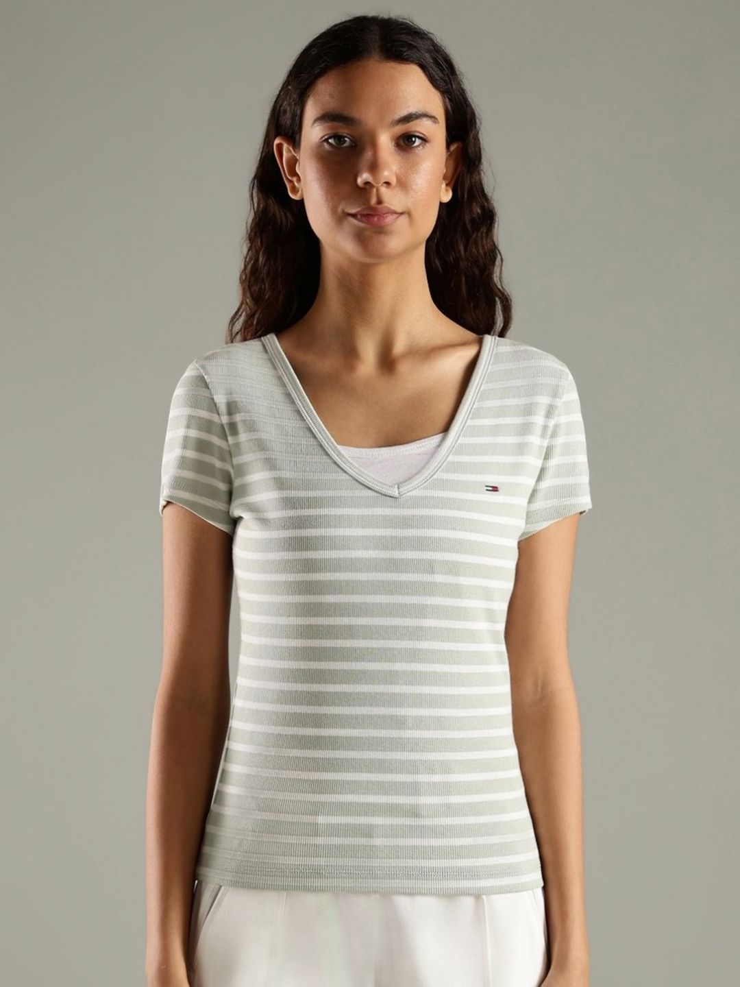 Tommy Hilfiger Striped V Neck Slim Fit Cotton T-shirt-picture-19