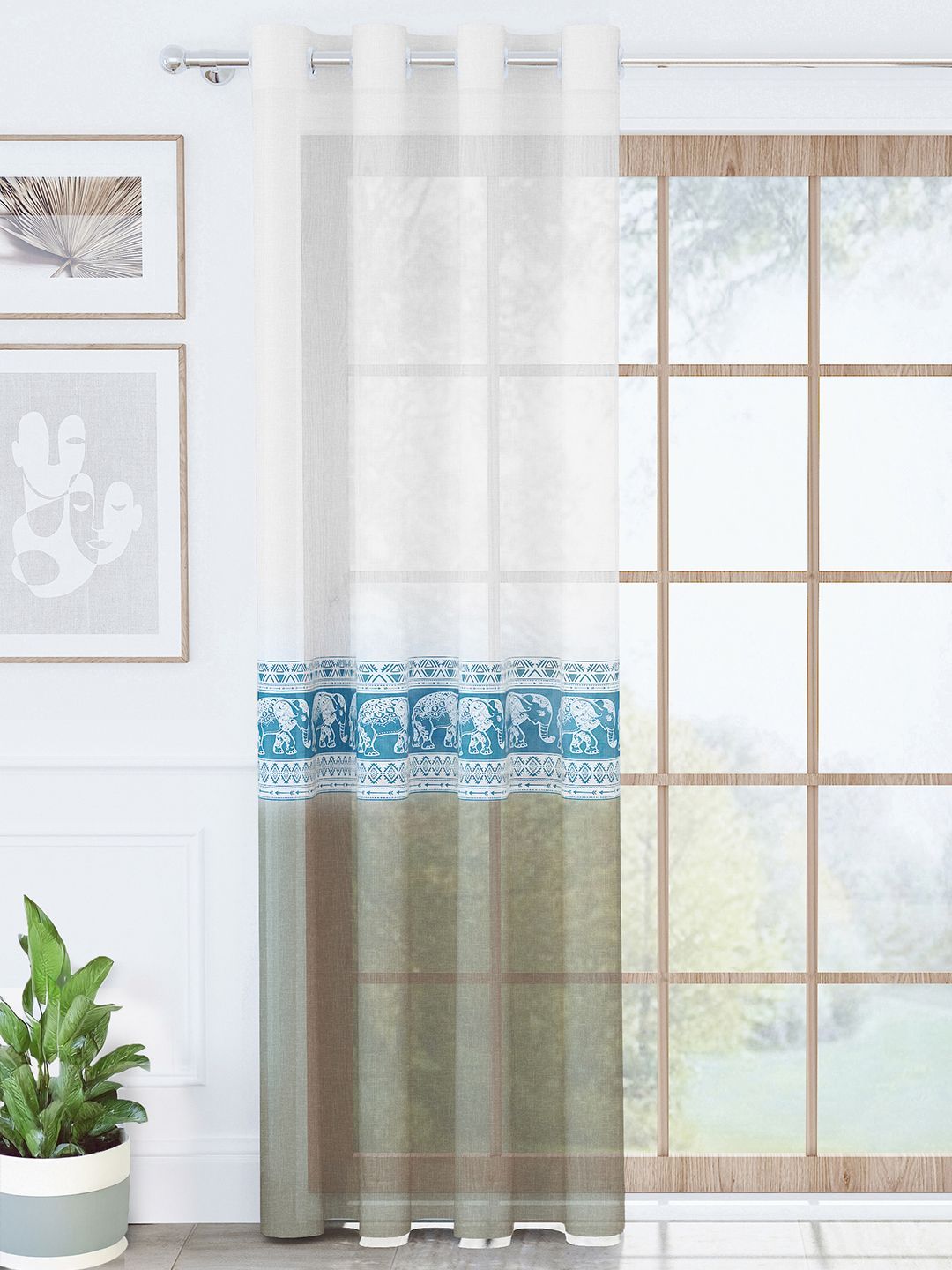 Story@home White & Blue Sheer Door Curtain-image-35