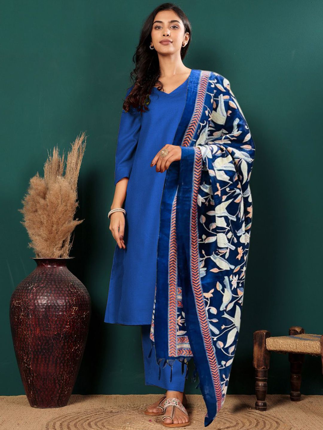 all about you V-Neck Straight Kurta With Trouser & Dupatta