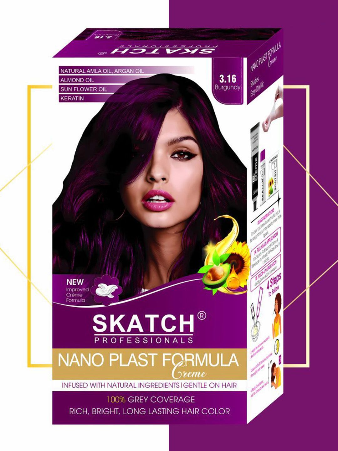 SKATCH PROFESSIONALS Nano Plast Formula Grey Coverage Hair Color - 100 g - Burgundy-image-43