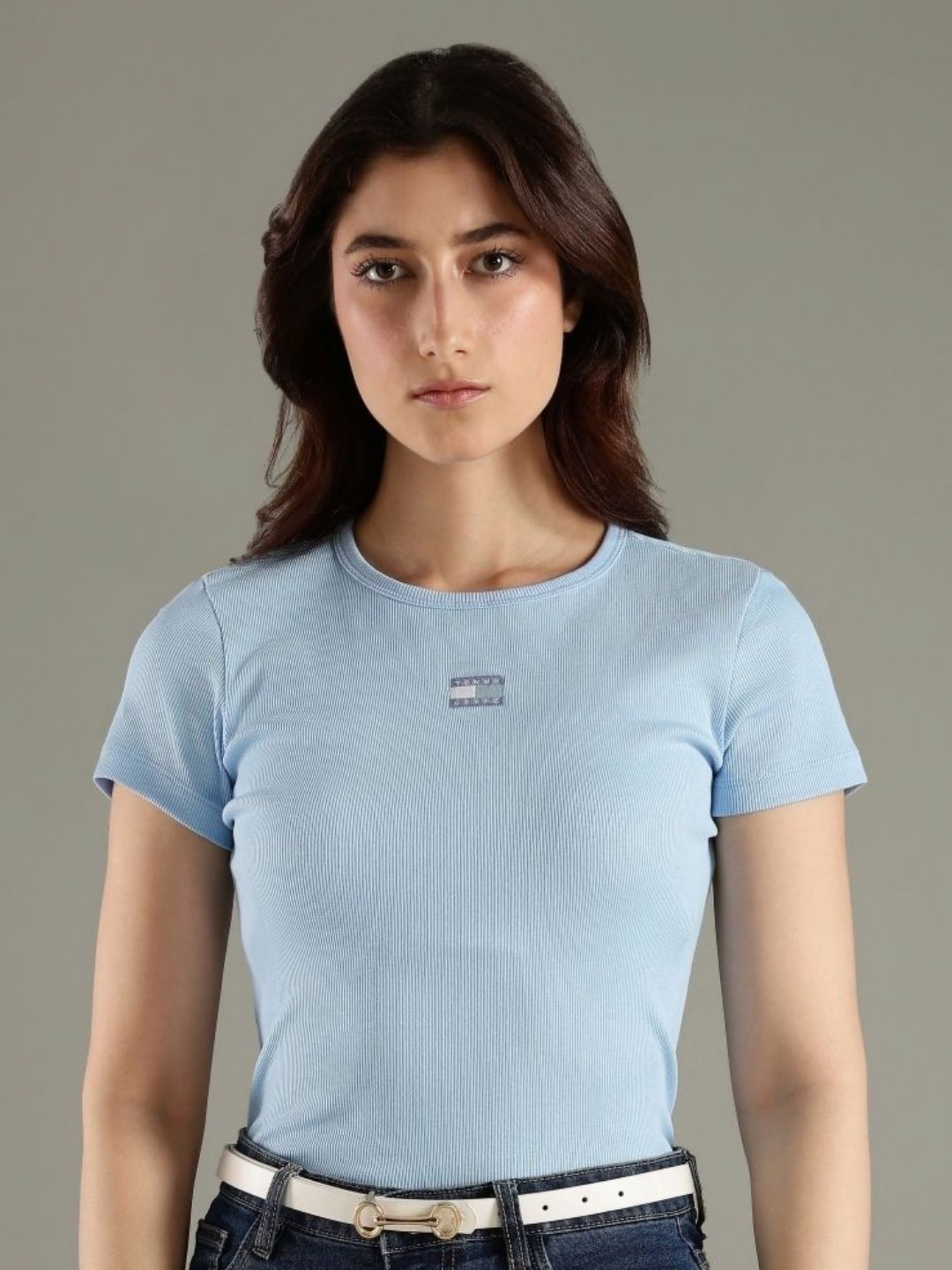 Tommy Hilfiger Women Solid Round Neck Slim Fit T-shirt-picture-13