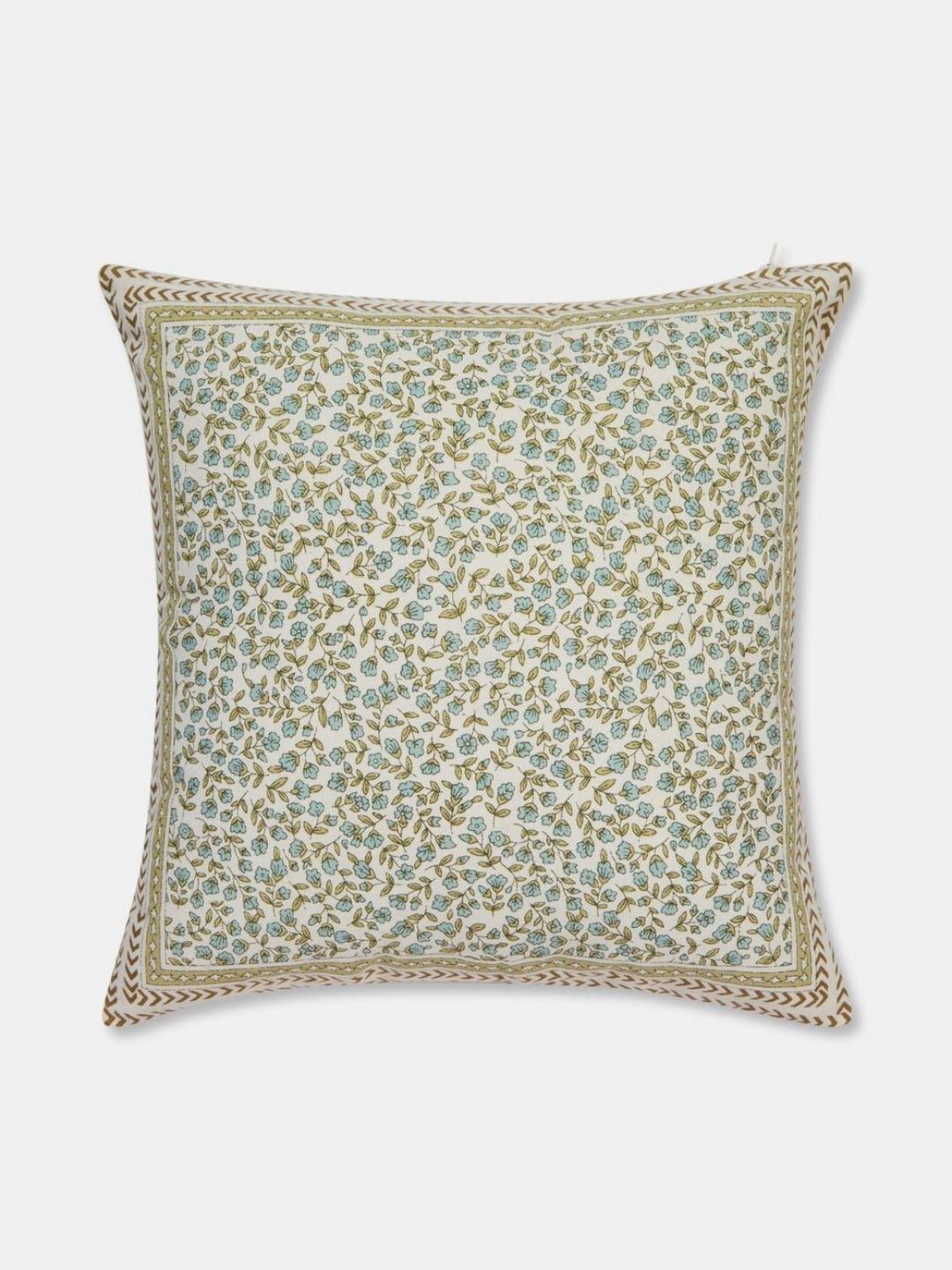Fabindia Khus Blue & Green Floral Printed Cotton Square Cushion Cover-picture-12
