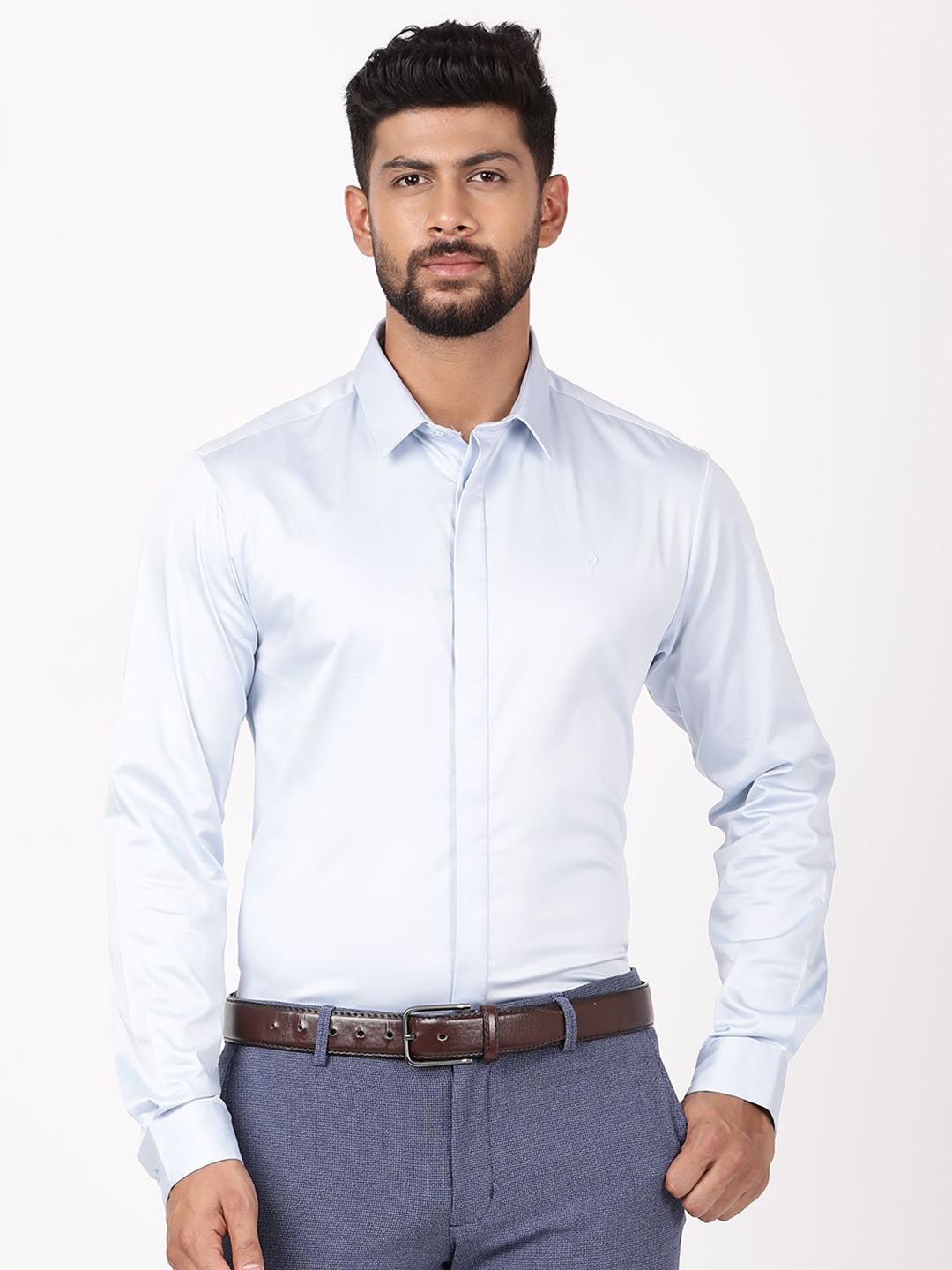 Indian Terrain Men Classic Slim Fit Solid Spread Collar Pure Cotton Formal Shirt-picture-33