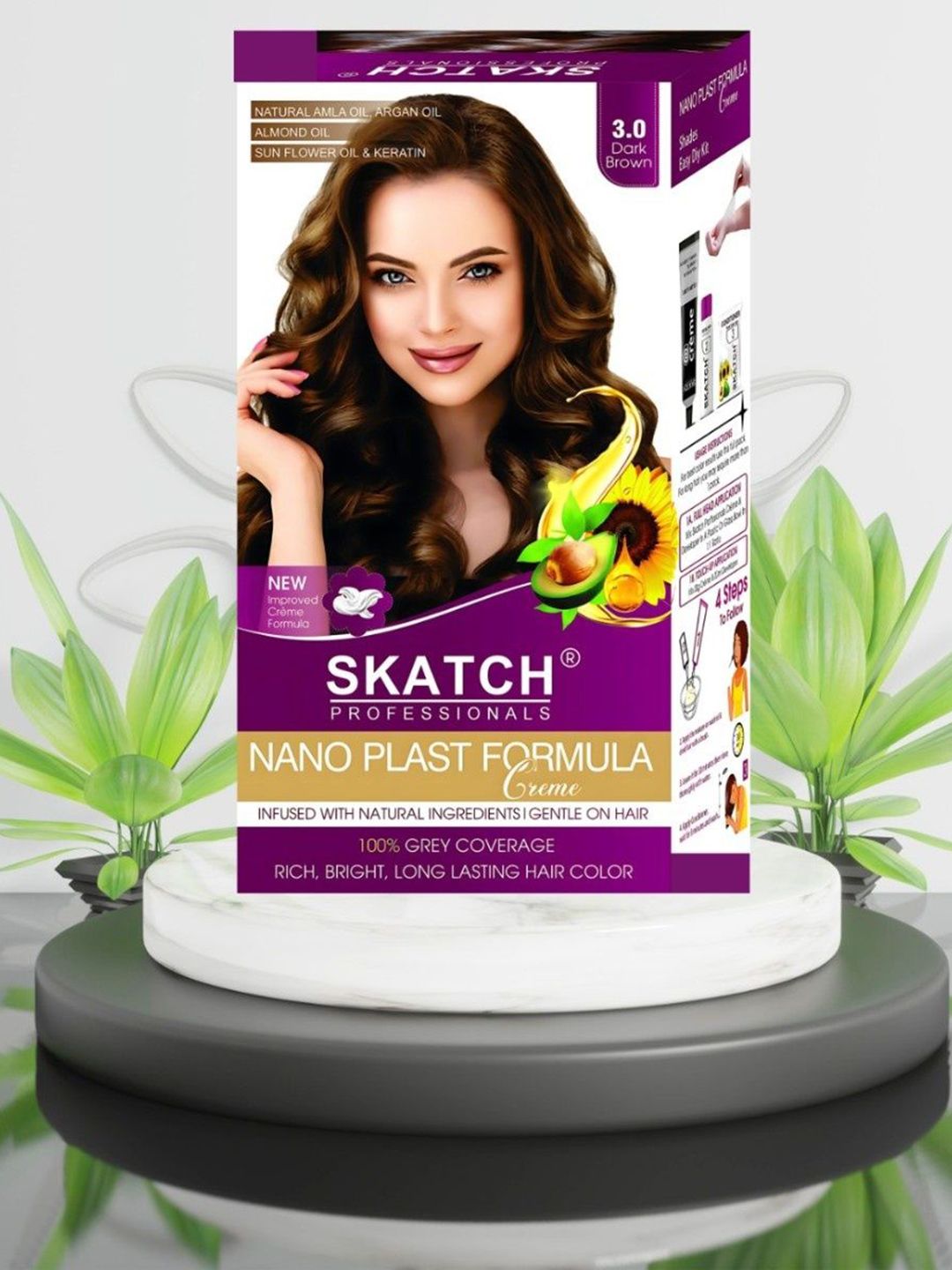 SKATCH PROFESSIONALS Nano Plast Formula Grey Coverage Hair Color - 100 g - Dark Brown-image-41