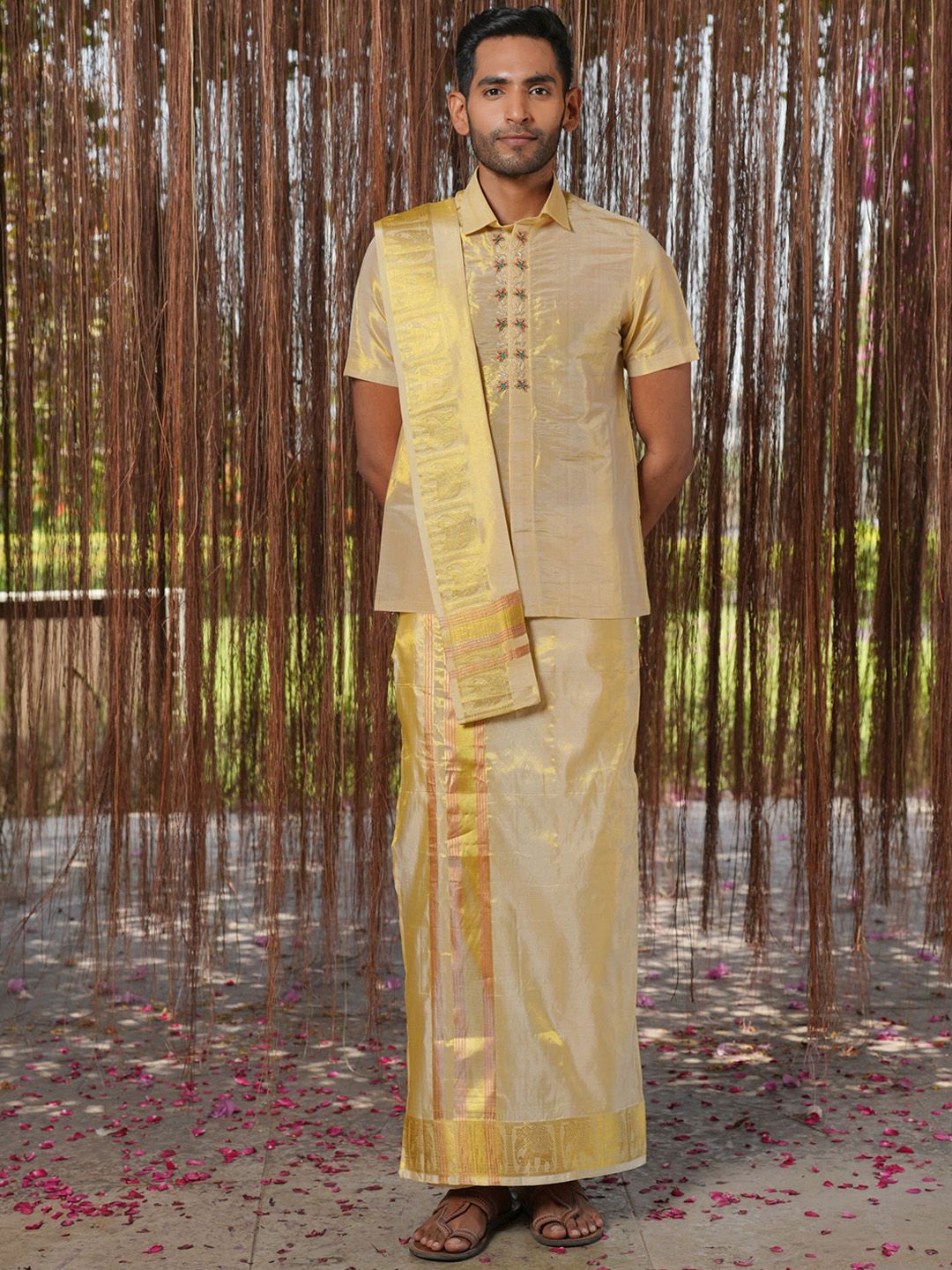HILO DESIGN Men Embroidered Regular Pure Silk Top & Dhoti Pants & Dupatta-picture-16