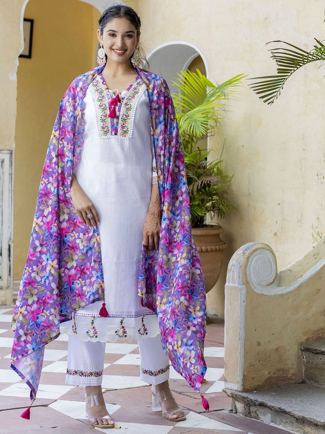 KALINI Women Floral Embroidered Kurta with Trousers & Dupatta-picture-31