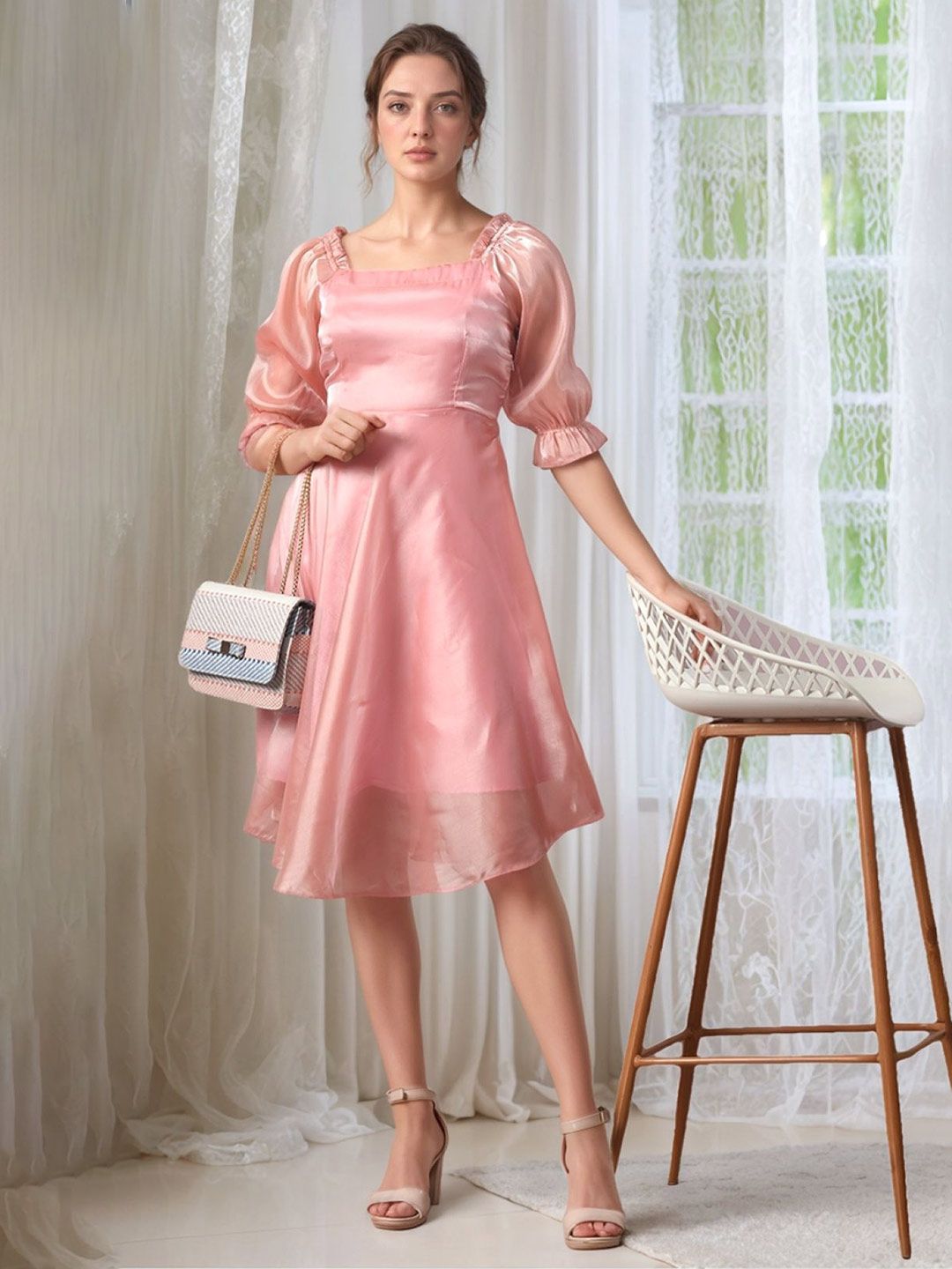 DressBerry Off-Shoulder Puff Sleeve Fit & Flare Dress main image 1