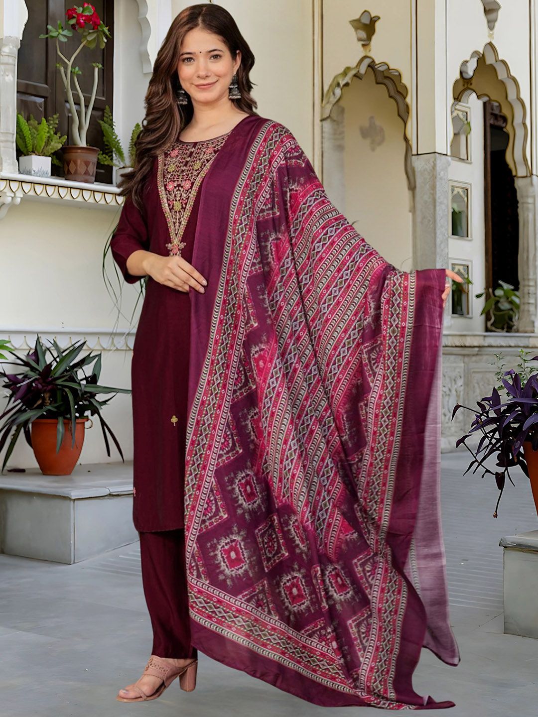 KALINI Women Floral Embroidered Kurta with Trousers & Dupatta