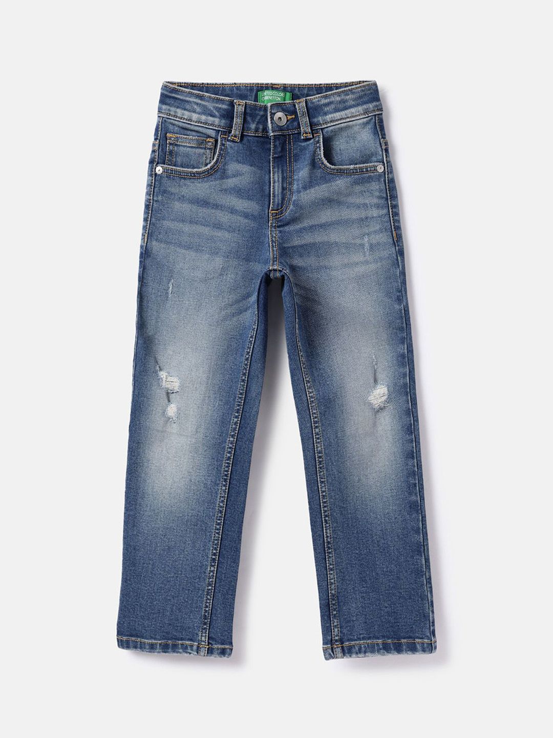 United Colors of Benetton Boys Straight Fit Mid-Rise Low Distress Light Fade Jeans-picture-42