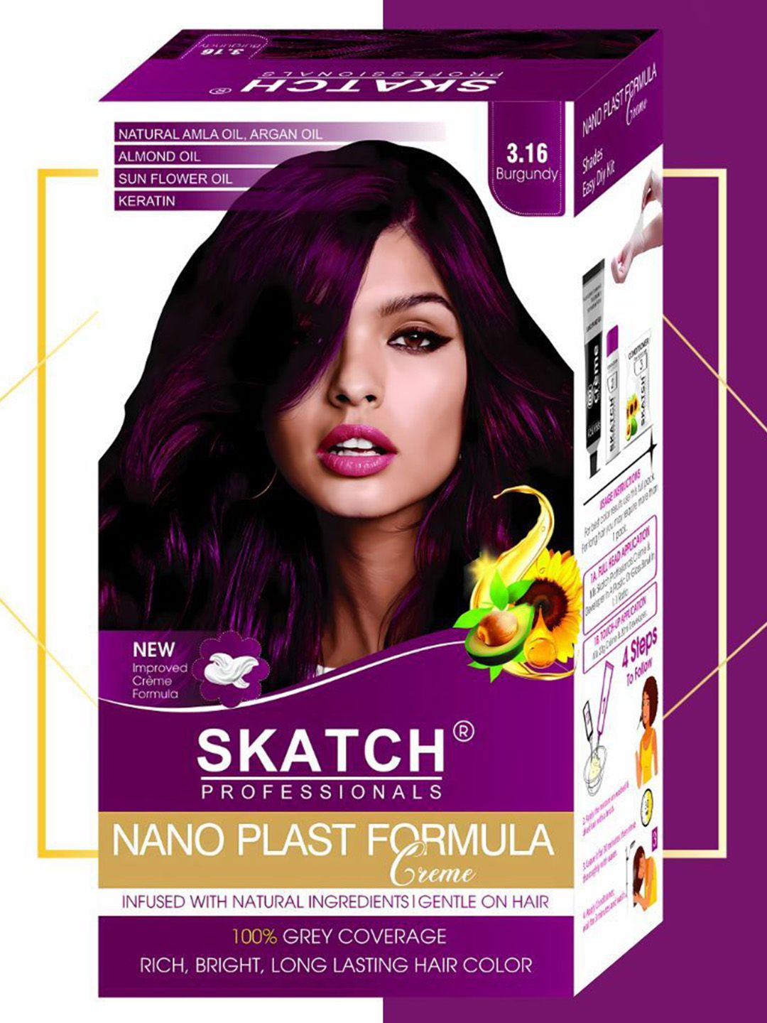 SKATCH PROFESSIONALS Nano Plast Formula Grey Coverage Hair Color - 100 g - Burgundy-image-37