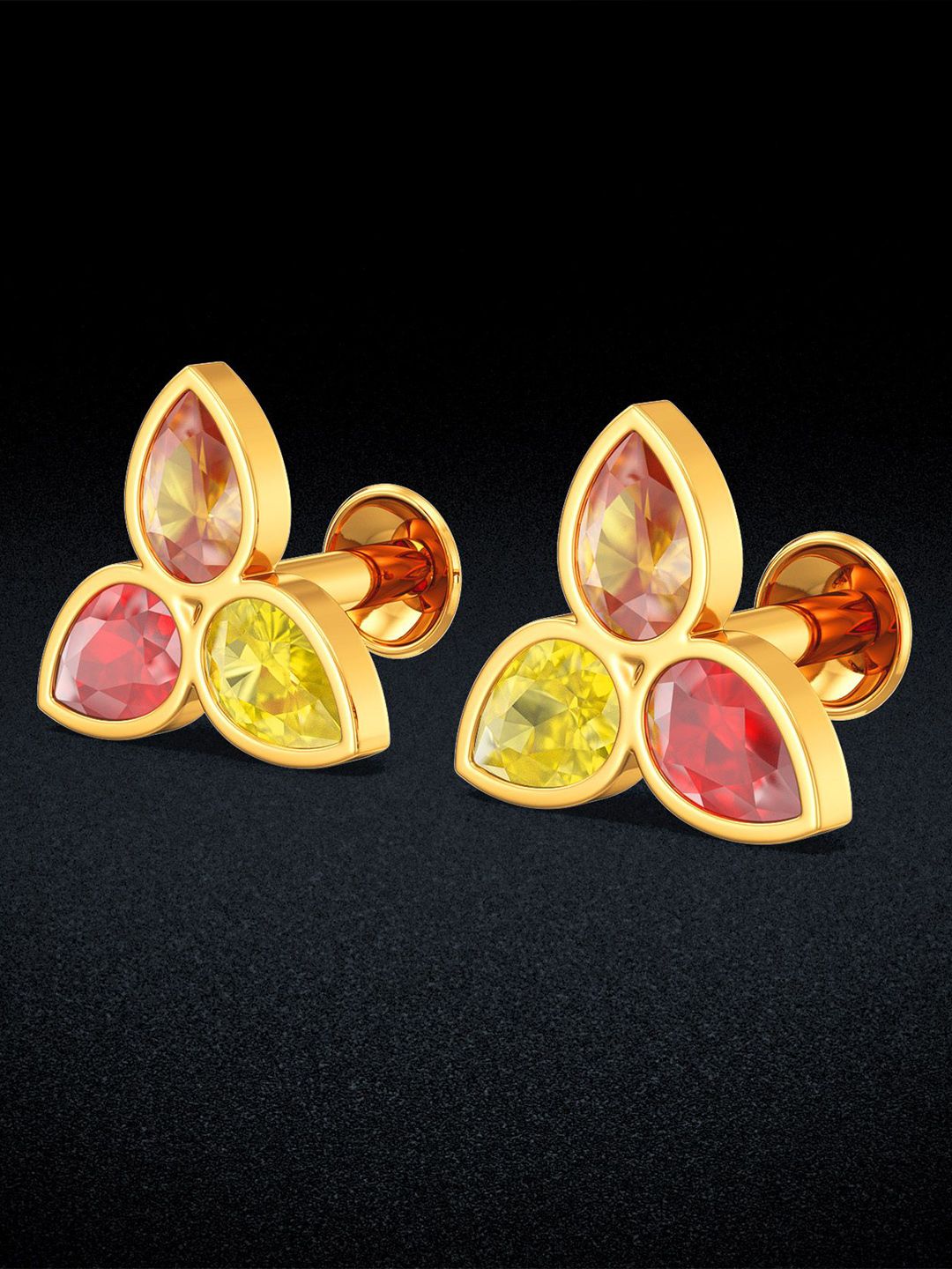 Joyalukkas Radiant Trio Petals Gold Earrings-image-0
