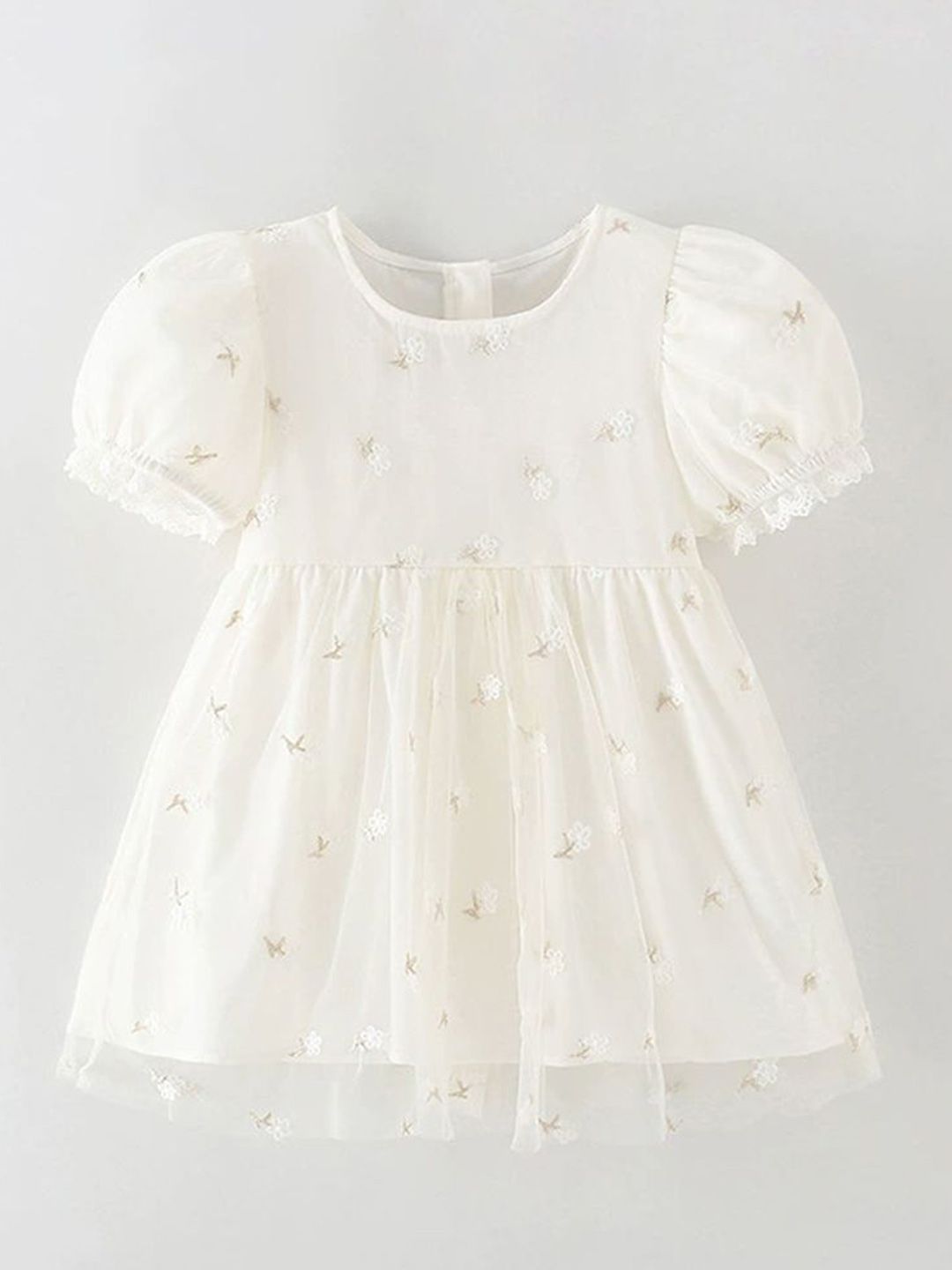 Xsole Girls Floral Embroidered Puff Sleeve Cotton Fit & Flare Dress-picture-31