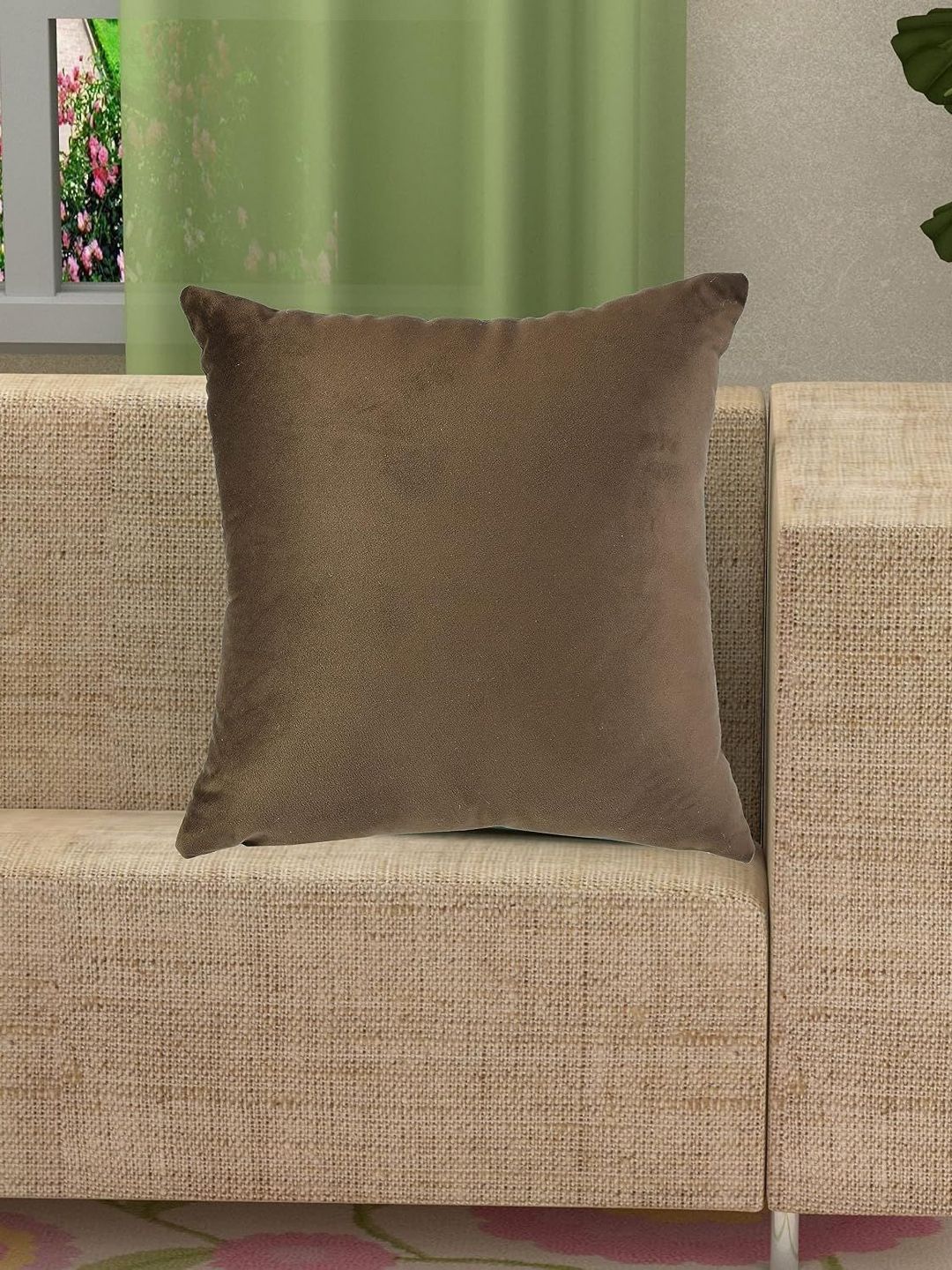 Yellow Weaves Coffee Brown Velvet Square Cushion Cover-picture-16
