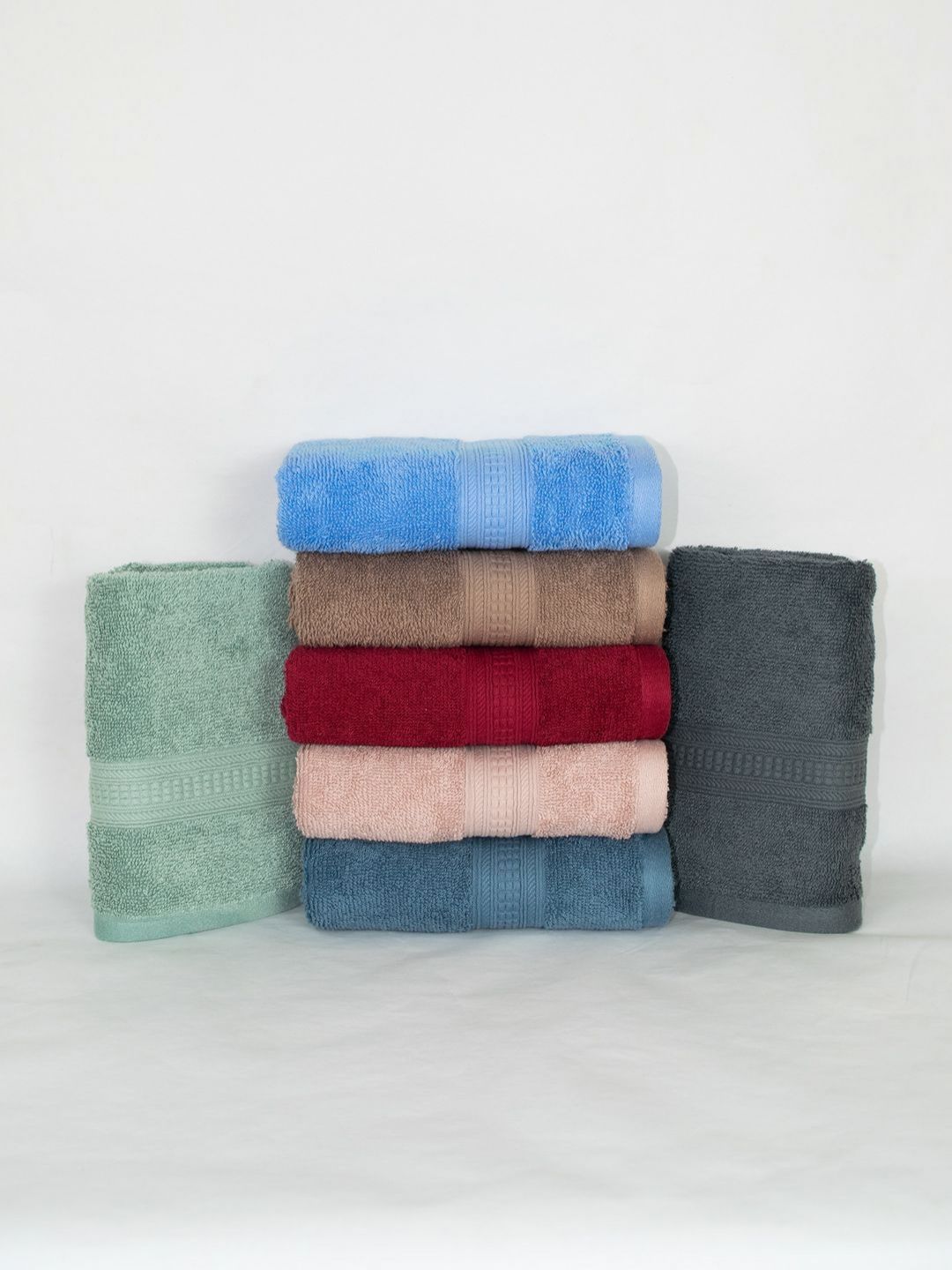 Aura 7-Pcs Blue & Green 500 GSM Pure Cotton HandTowels-image-23