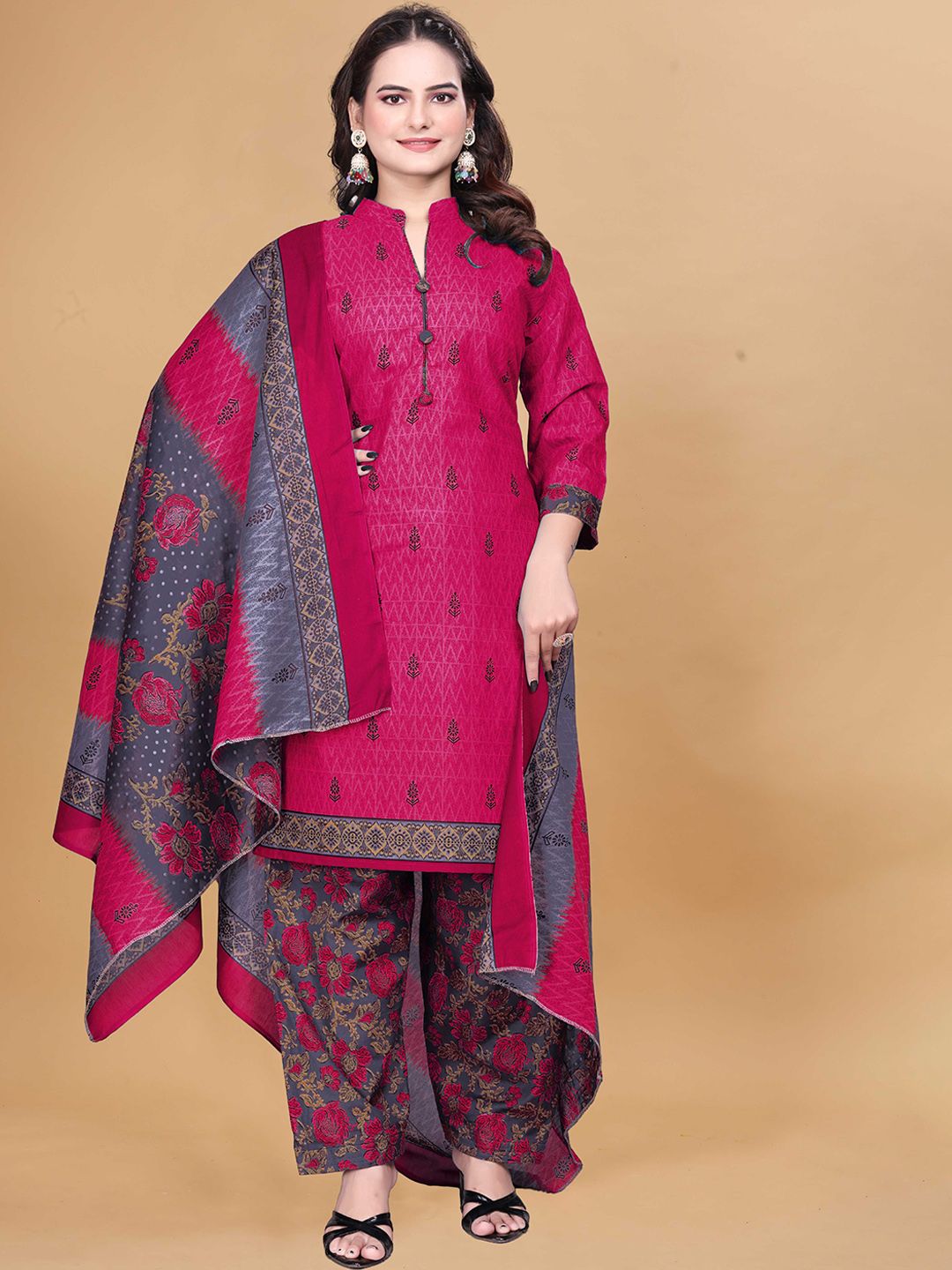 SIMPLYETHNIC Women Mandarin Collar Kurta with Salwar & Dupatta
