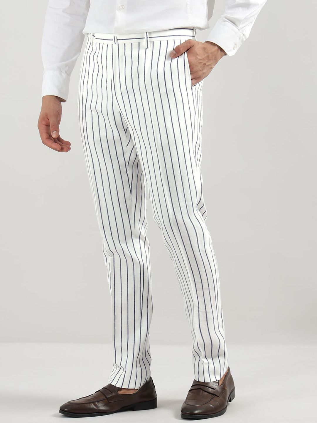 HACKETT LONDON Men Striped Slim Fit Trousers-picture-20
