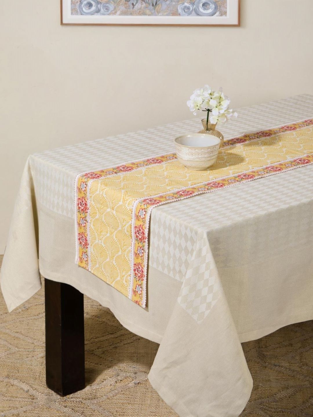 Fabindia Hamza Yellow & Pink Printed Table Runner-picture-12