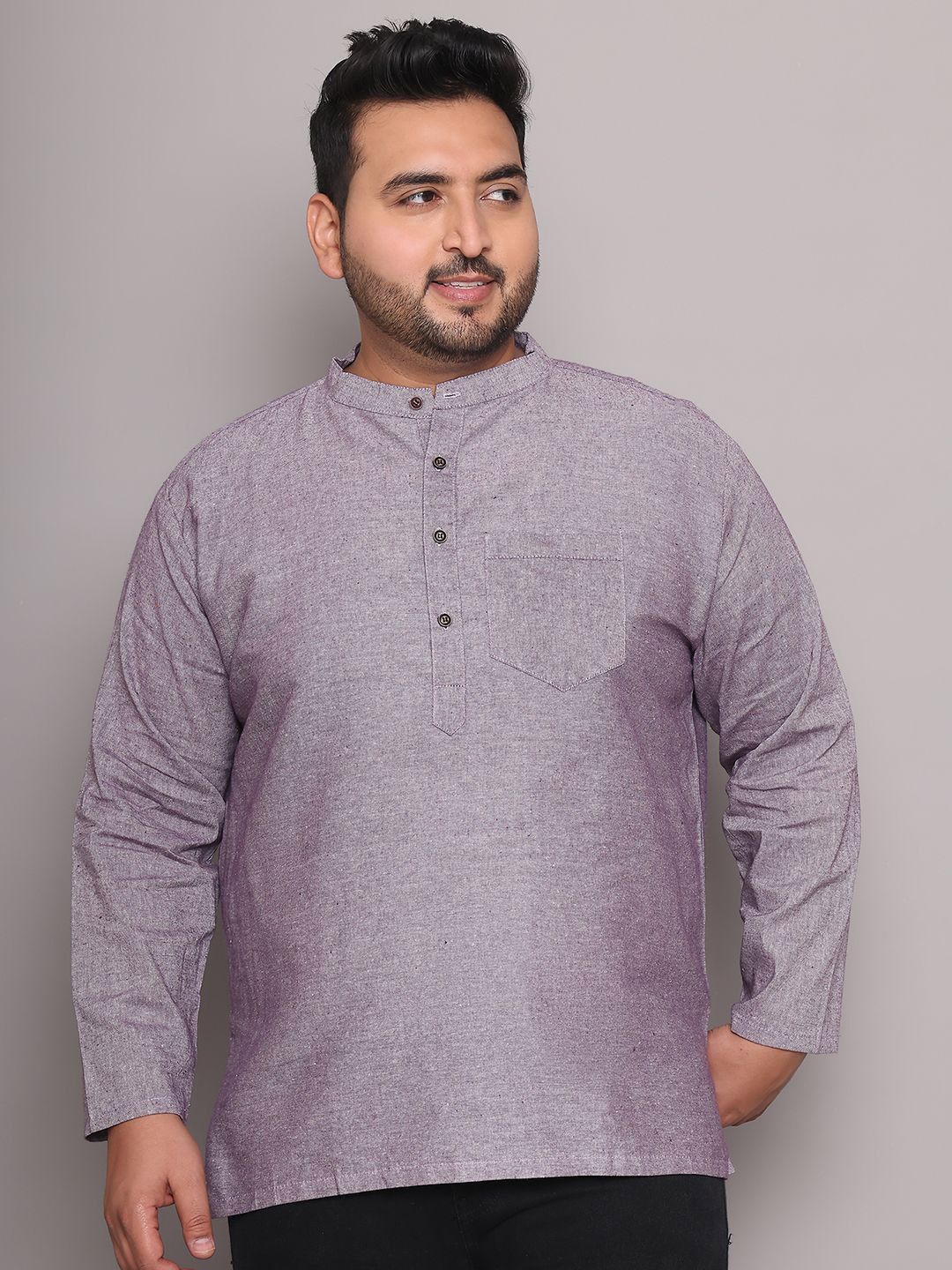 Enchanted Drapes Men Plus Size Woven Design Band Collar Kurta-picture-10