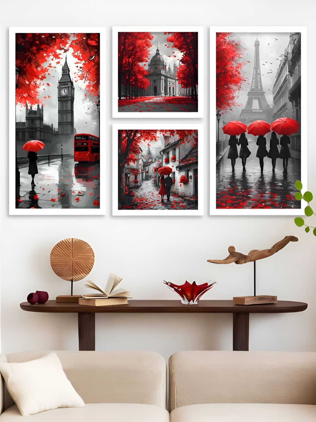 Kotart White & Red 4 Pieces Wooden Abstract Wall Arts-picture-22