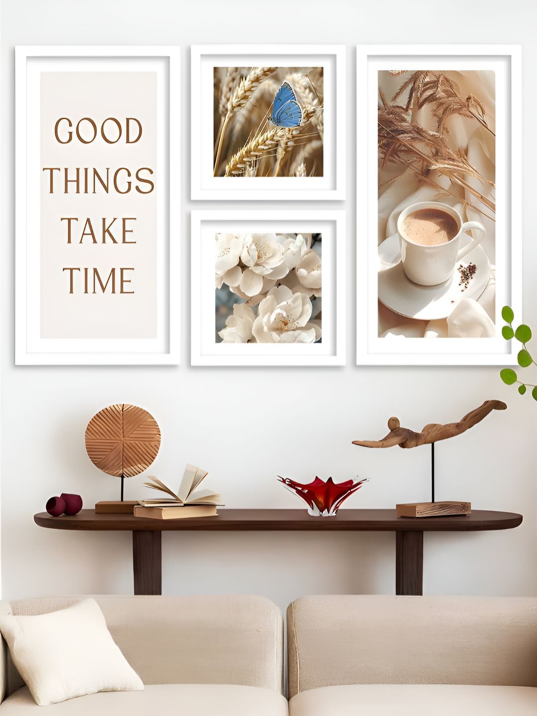 Kotart Brown & White 4 Pieces Floral And Botanical Wooden Wall Arts-picture-24