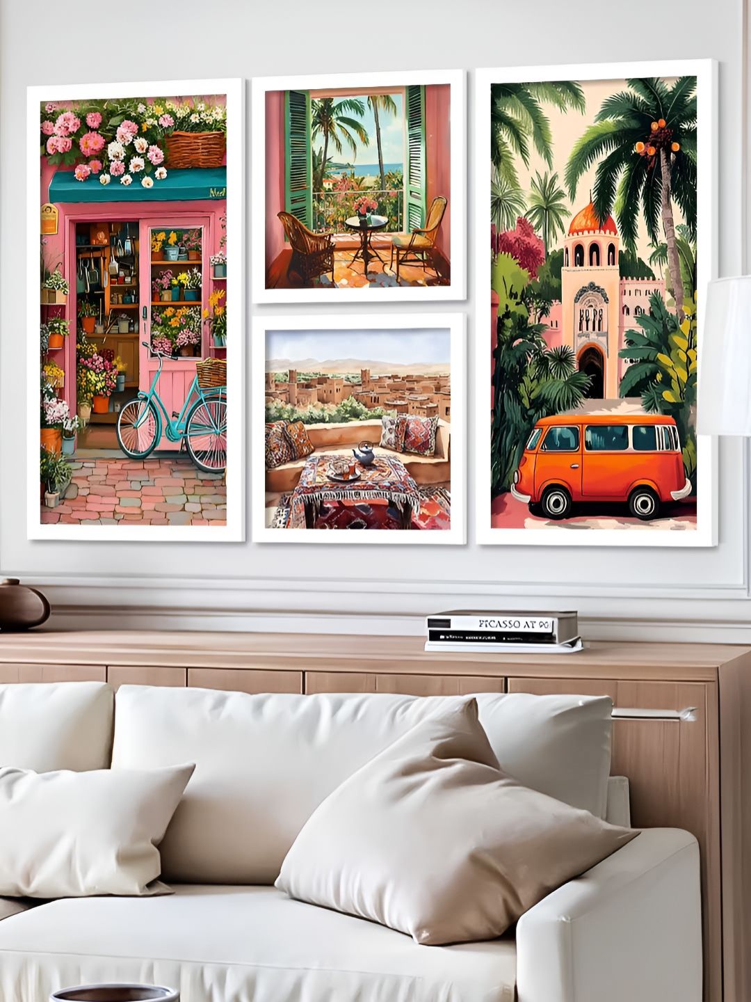 Kotart Pink & Green 4 Pieces Floral And Botanical Wooden Wall Arts-picture-10