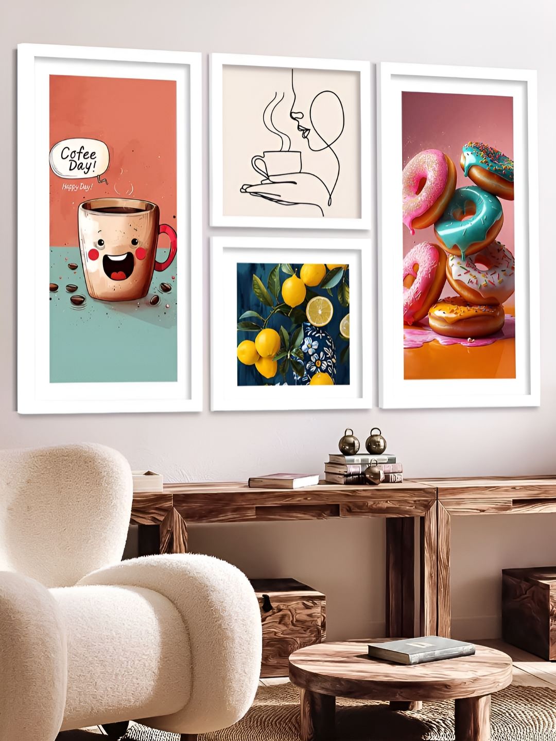 Kotart White & Pink 4 Pieces Wooden Abstract Wall Arts-picture-39