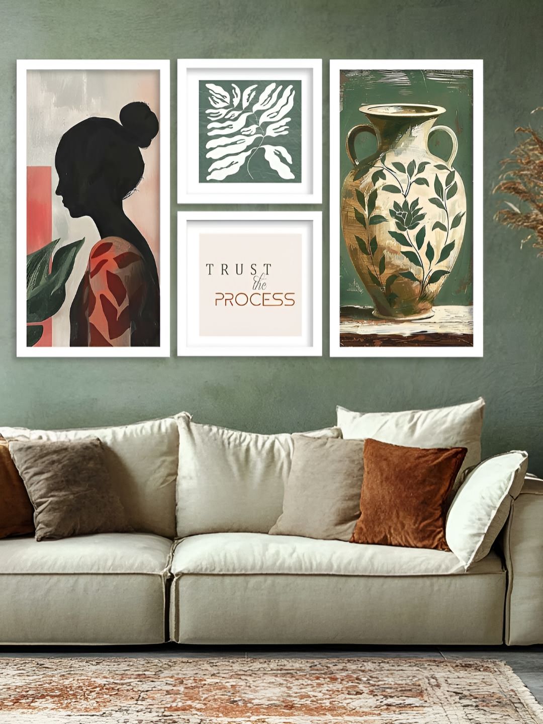 Kotart Set of 4 Green & White 4 Pieces Floral And Botanical Wooden Wall Arts-picture-13