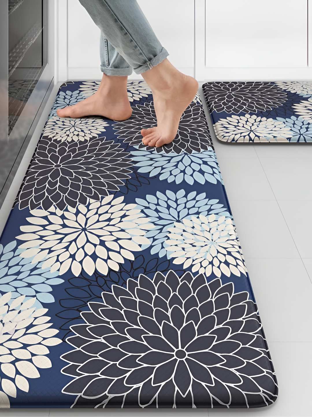 FAVRIA 2-Pcs Blue & White Printed Waterproof Floor Mats-picture-11