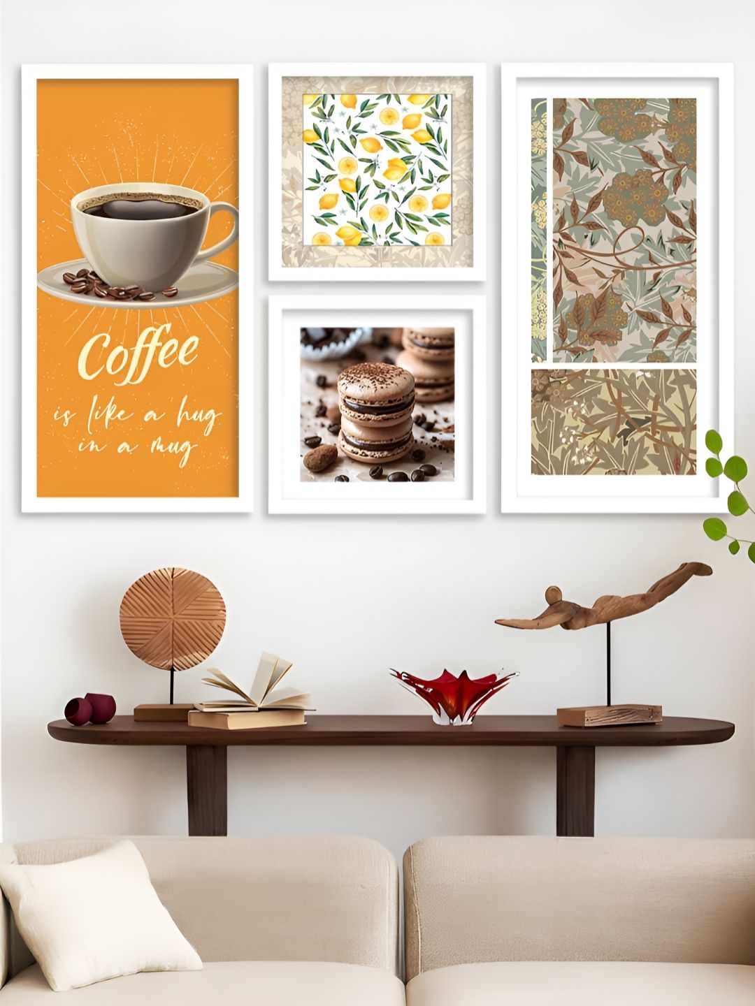 Kotart White & Yellow 4 Pieces Wooden Graphic Wall Arts-picture-18