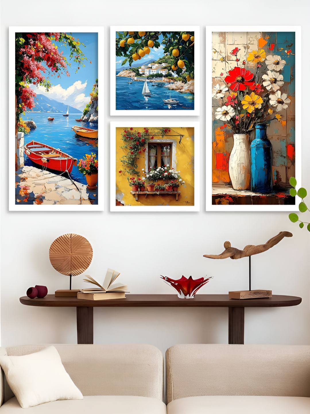 Kotart Blue & Yellow 4 Pieces Floral And Botanical Wooden Wall Arts-picture-20