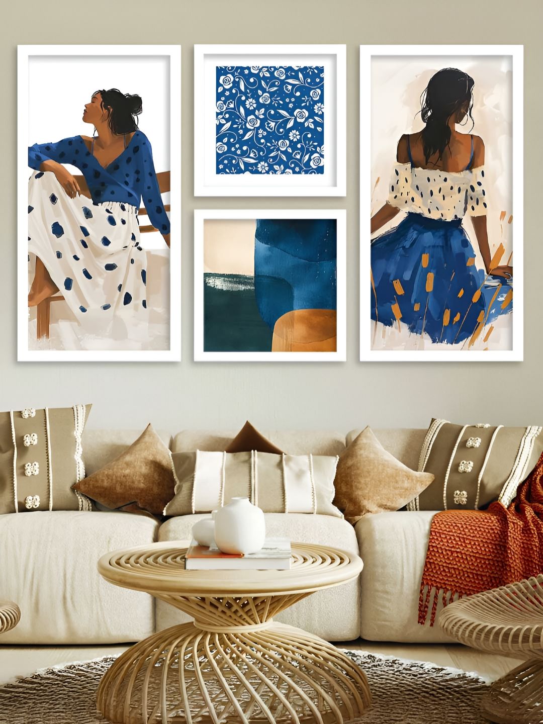 Kotart White & Blue 4 Pieces Abstract Wooden Wall Arts-picture-17