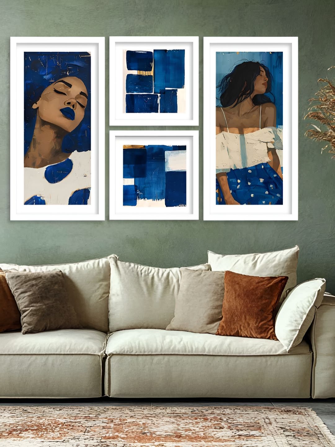 Kotart White & Blue 4 Pieces Wooden Abstract Wall Arts-picture-23