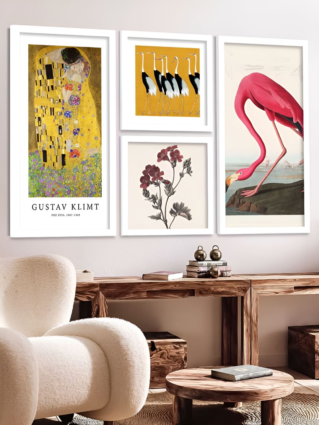 Kotart White & Yellow 4 Pieces Birds And Animals Wooden Wall Arts-picture-38