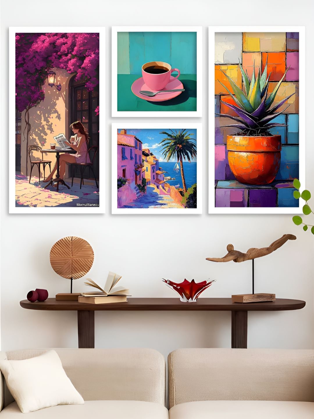 Kotart White & Pink 4 Pieces Wooden Abstract Wall Arts-picture-31