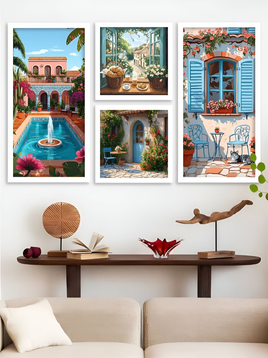 Kotart White & Blue 4 Pieces Wooden Abstract Wall Arts-picture-22