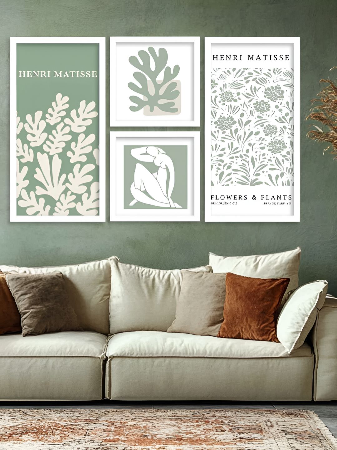 Kotart White & Green 4 Pieces Floral And Botanical Wooden Wall Arts-picture-34