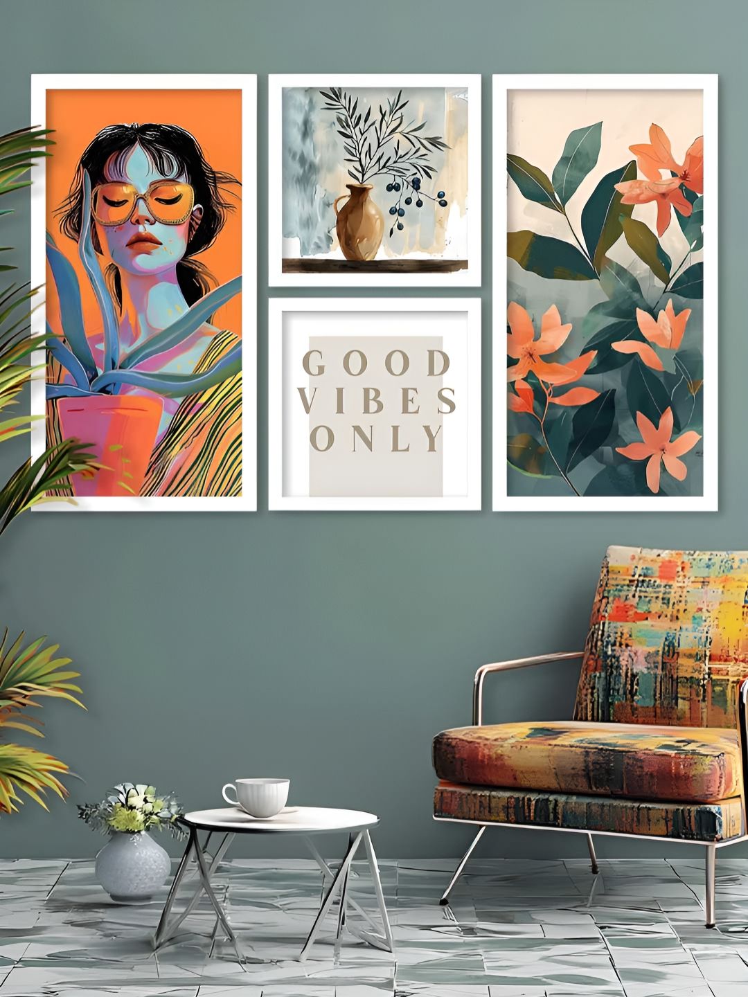 Kotart Orange & Green 4 Pieces Floral And Botanical Wooden Wall Arts-picture-15