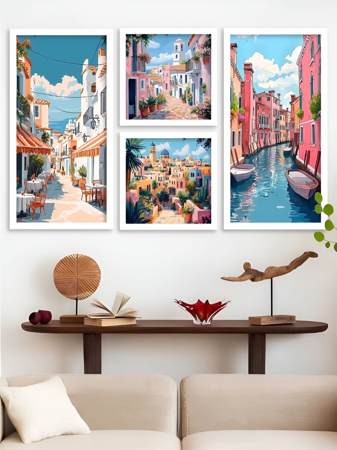 Kotart White & Blue 4 Pieces Modern Wooden Wall Arts-picture-18