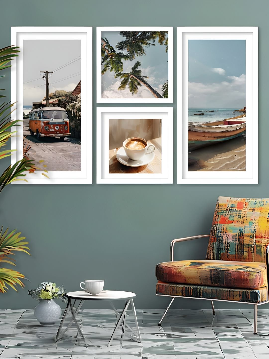 Kotart White & Blue 4 Pieces Abstract Wooden Wall Arts-picture-16