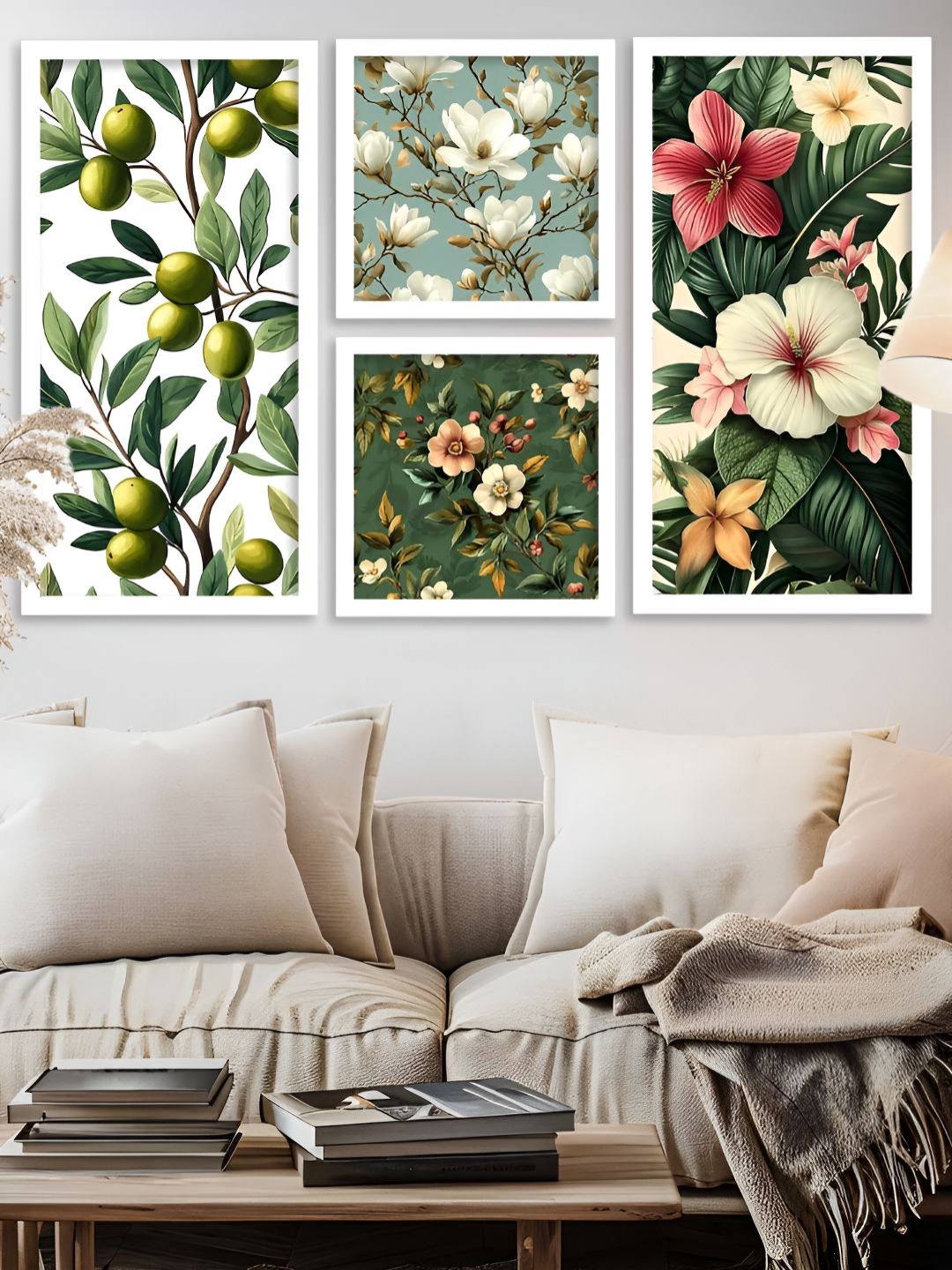 Kotart Green & White 4 Pieces Floral And Botanical Wooden Wall Arts-picture-42