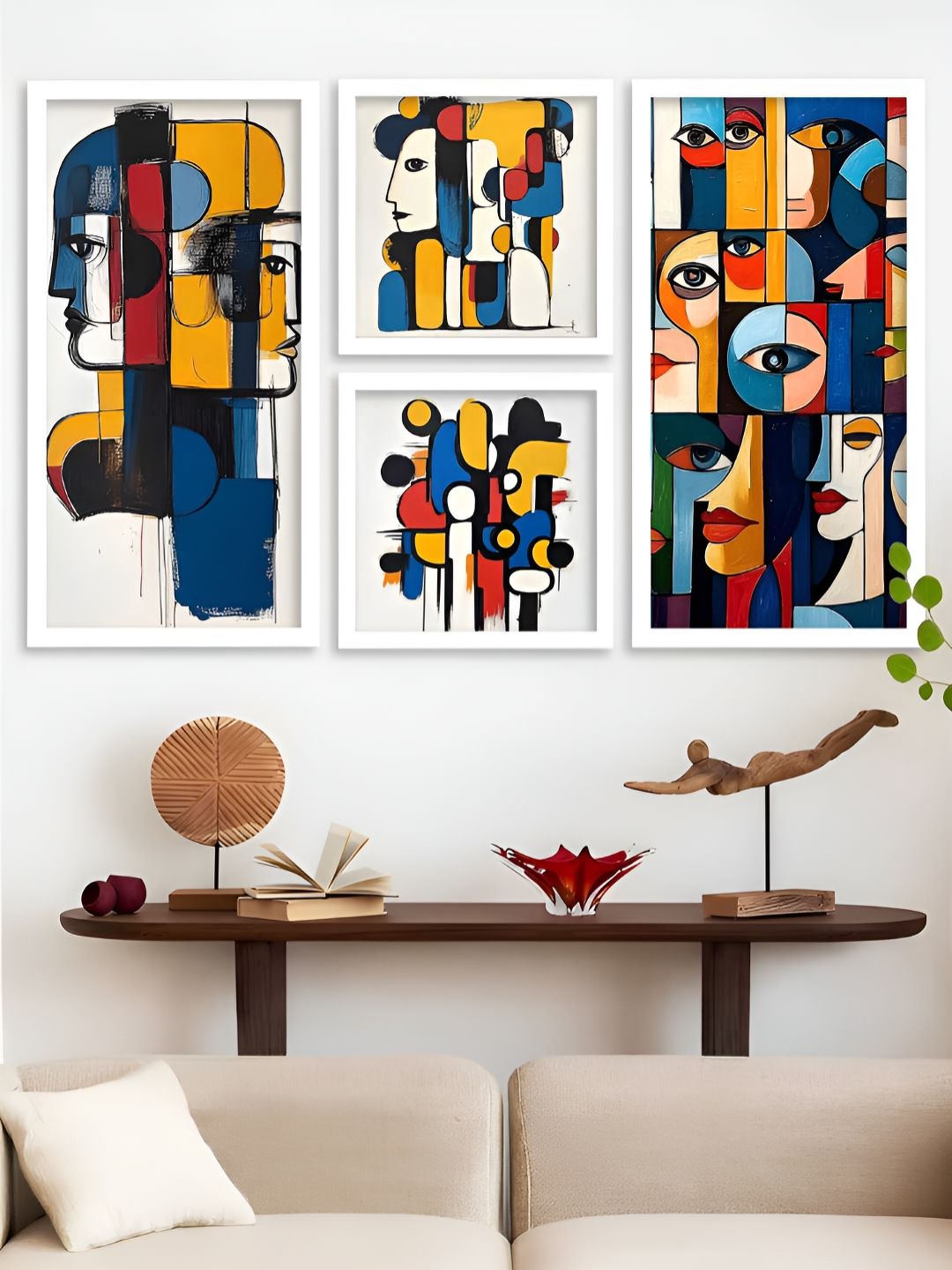 Kotart Blue & Yellow 4 Pieces Abstract Wooden Wall Arts-picture-32