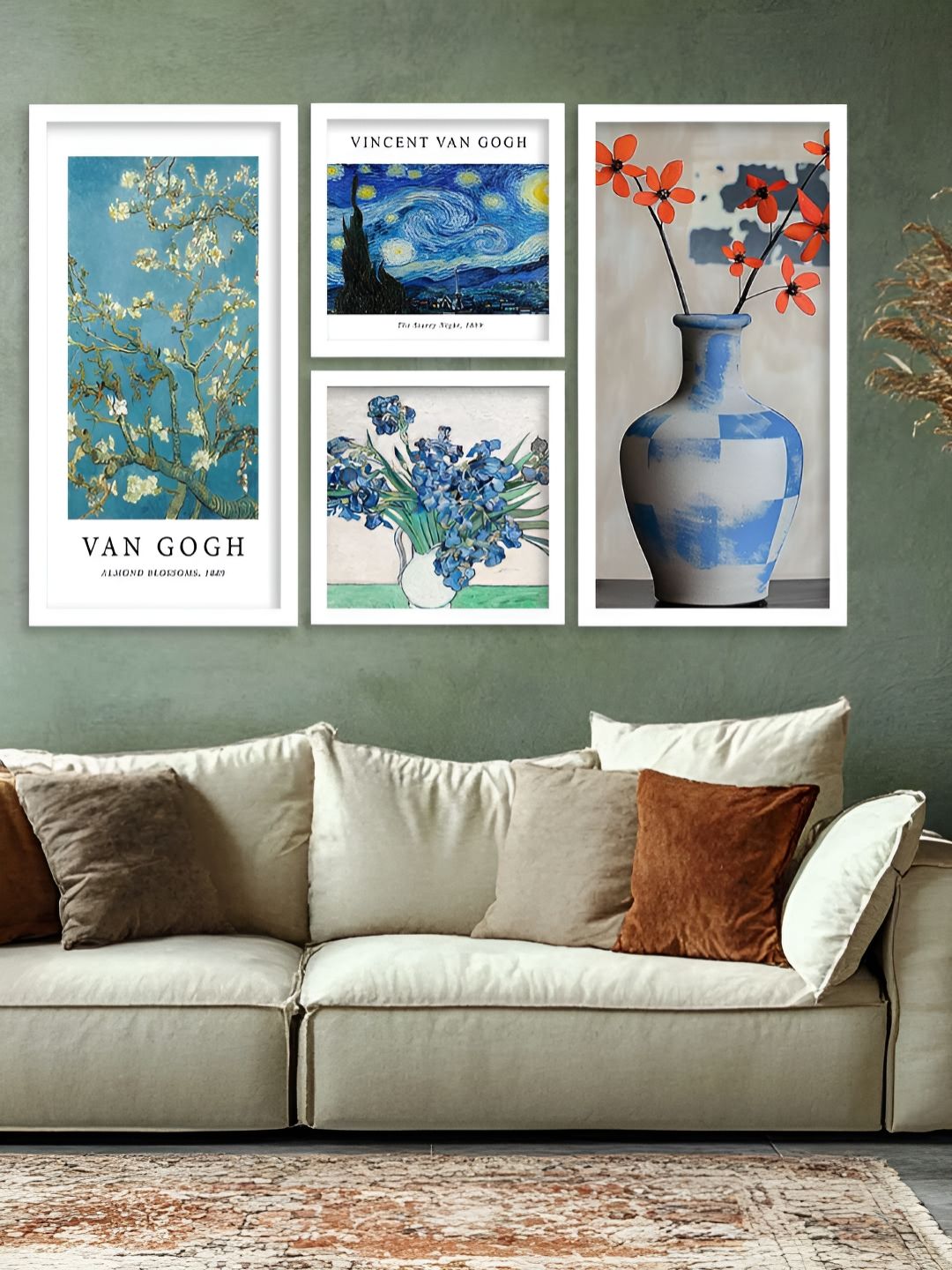 Kotart White & Blue 4 Pieces Wooden Floral and Botanical Wall Arts-picture-11