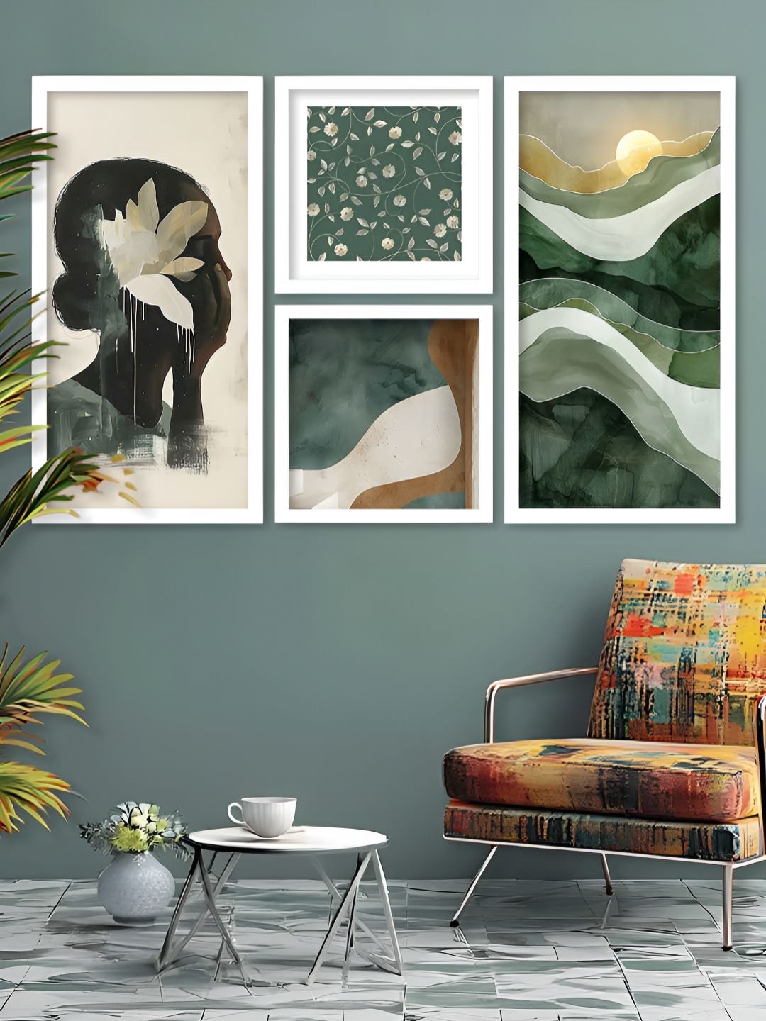 Kotart Green & Beige 4 Pieces Abstract Wooden Wall Arts-picture-27