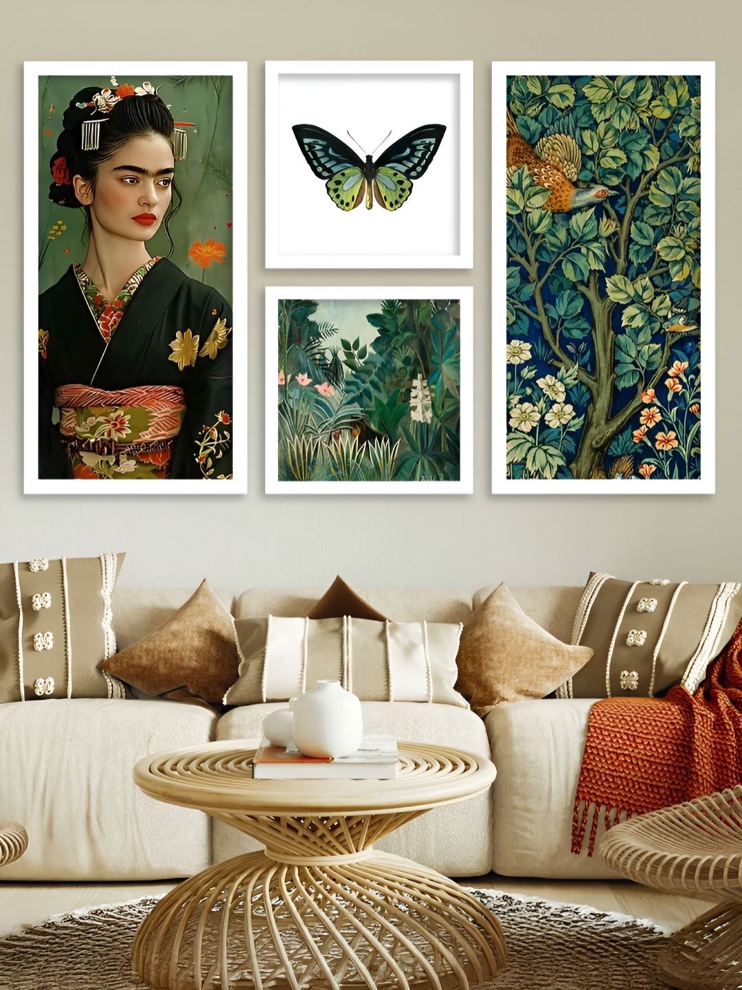 Kotart White & Green 4 Pieces Wooden Abstract Wall Arts-picture-29