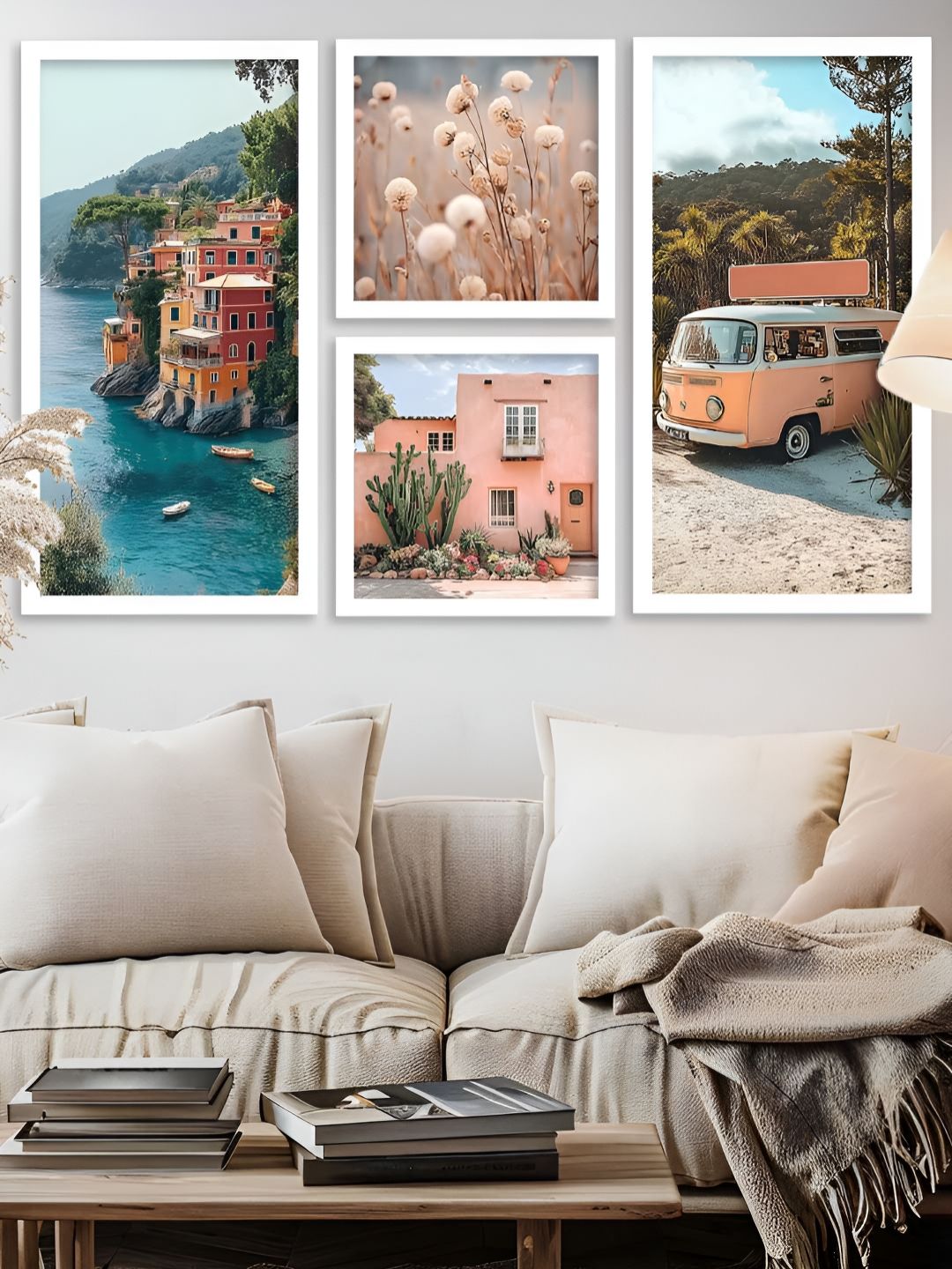 Kotart White & Peach-Coloured 4 Pieces Wooden Abstract Wall Arts-picture-26